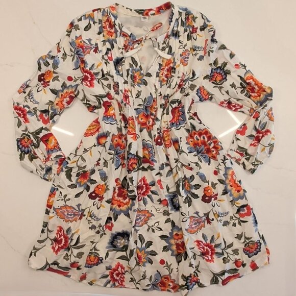 Old Navy Sz XL White AOP Floral Swing Babydoll Dress Boho Pleated Peasant Fairy - Picture 1 of 10